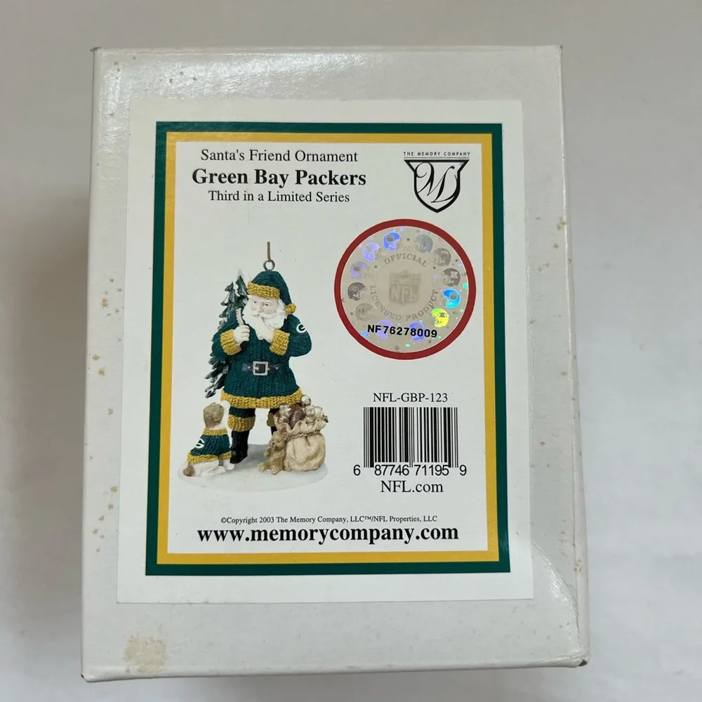 Green Bay Packers Santa Dog Christmas Ornament Limited Edition Box Hologram